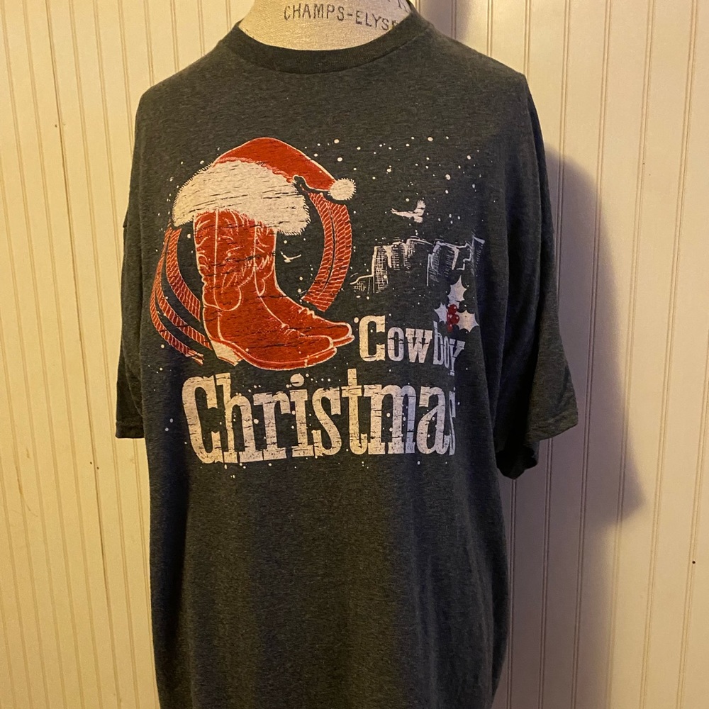 COPY - 2xl Cowboy Christmas on dark heather grey tshirt